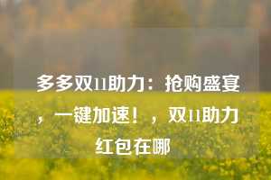  多多双11助力：抢购盛宴，一键加速！，双11助力红包在哪 第1张